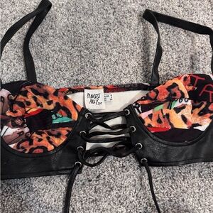 Princess Polly Black and Multicolor Lace-Up Top